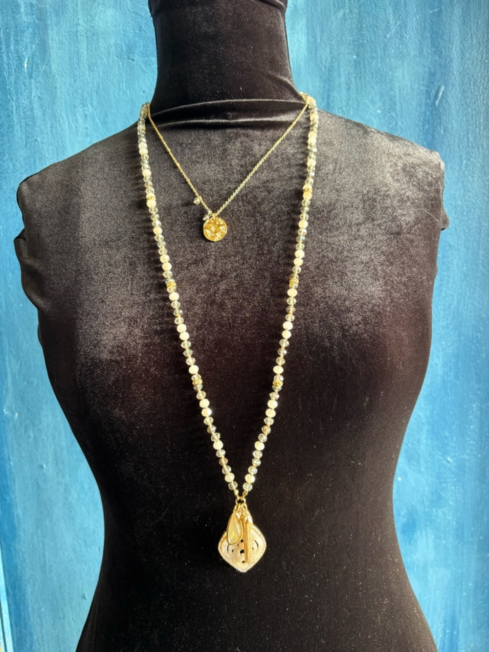 Gold Beaded Pendant Necklace - Women Jewelry